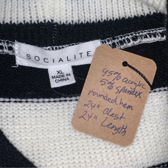 Striped Mock Neck Dolman Sleeve Sweater | Black Ivory Sz XL - Picture 8 of 8